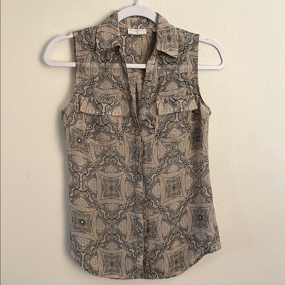 New York & Company Tan and Brown Button Down Shirt